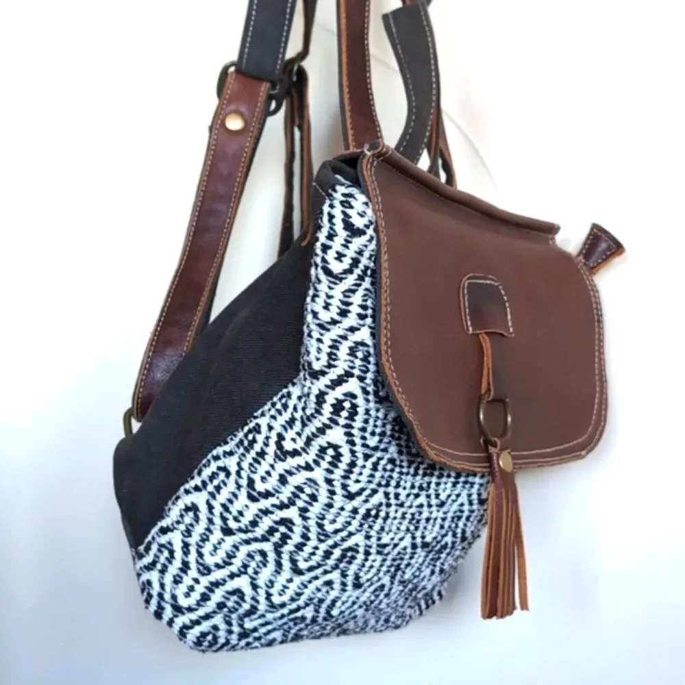 Myra Bag /Leffis Boho Rug/Leather Canvas Tassel Backpack NWOT